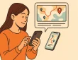 A woman is looking at her location history on her smartphone.