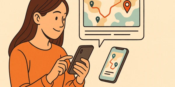 A woman is looking at her location history on her smartphone.