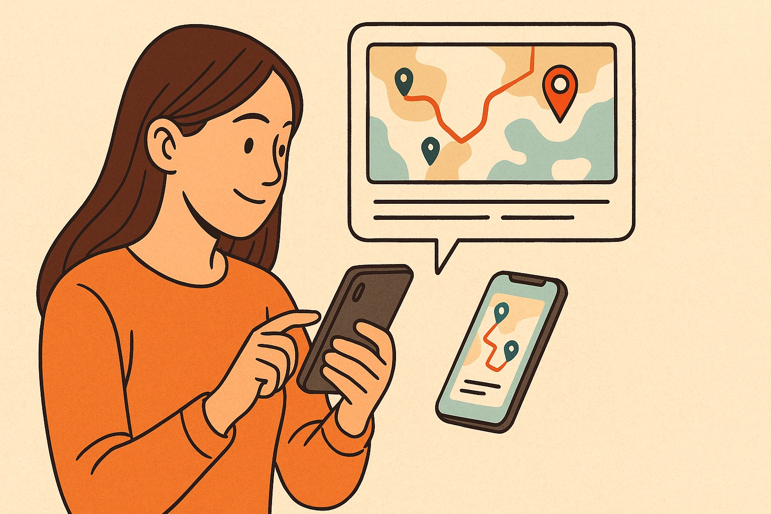 A woman is looking at her location history on her smartphone.
